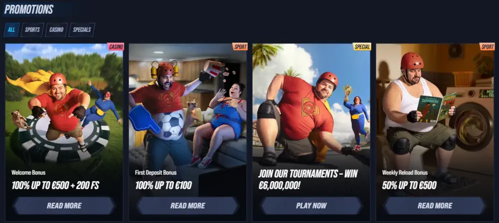 Vegas Hero promotions page featuring welcome bonuses and slot tournaments